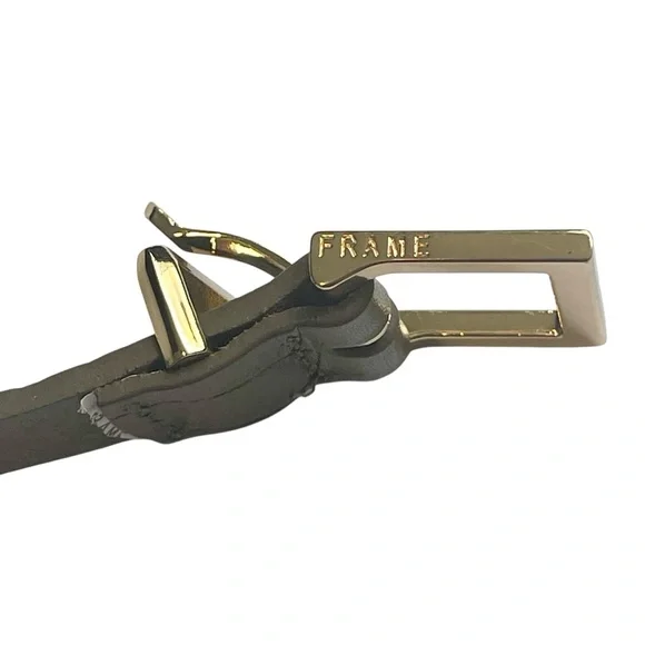 FRAME Square Buckle Olive Green Croc Embossed Skinny Leather Belt Size M - Picture 6 of 13